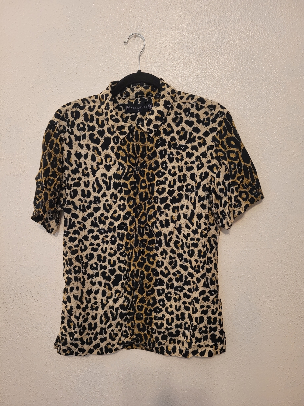 AllSaints Patch SS Shirt Men's M Leopard Print Viscose Button Up